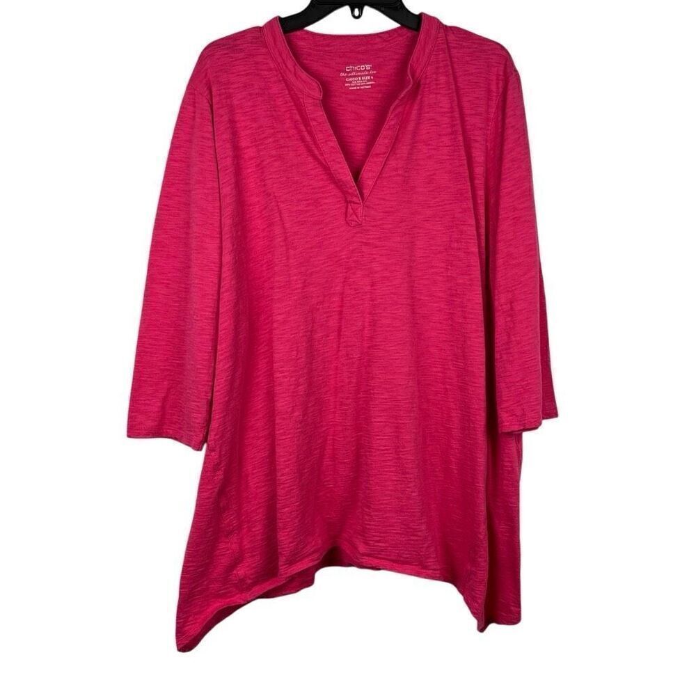 Chico’s Pink Notch V-neck 3/4 Sleeve Tunic Top 4 XXL